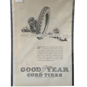 Vintage 1922 Goodyear Cord Tires Cost Less in The End Ad Advertisement